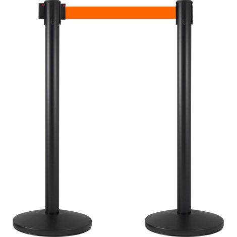 2 Colonnine Tendinastro 3 metri in Metallo Nero Opaco Ø36x101 cm Nastro Arancione (1/5)