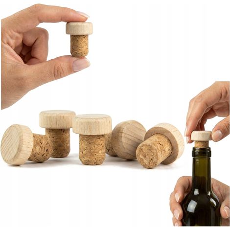 Tappi di sughero naturali a forma di fungo per bottiglie, tappi a fungo per bottiglie universali, 10 pezzi (1/5)