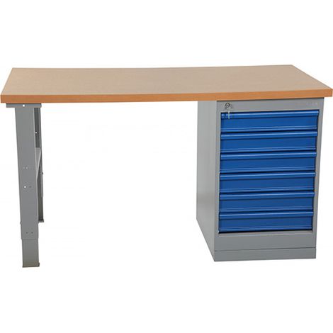 Table de travail renforcée - Bloc 6 tiroirs - Charge max 500kg - Plateau : 2000x800mm - 4232743381 (1/4)