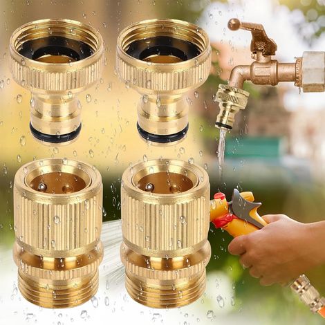 Connecteurs Tuyau en - Raccords pour Jardinage Lavage Voiture Arrosage Compatible Robinets & Arroseurs 4 2-en-1 Laiton (1/5)