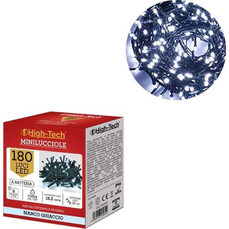 HIGH TECH FILO DI LUCI A BATTERIA CON 180 LED COLORE GHIACCIO 18.3 METRI (1/5)