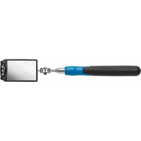 HÖGERT TECHNIK Espejo telescópico de inspección 50 x 80 mm con LED, extensible de 30 a 88 cm, cabezal de espejo giratorio, espejo telescópico con luz, espejo de inspección extensible, herramienta de