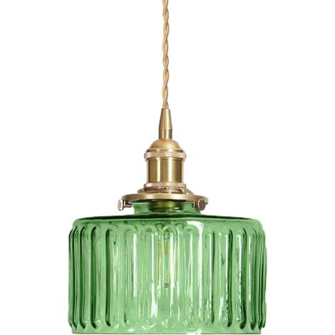 Suspension Industrielle Vintage en Verre Vert, Douille E27 Laiton avec Interrupteur, Lampe Suspendue Réglable en Hauteur, Lustre pour Cuisine, Chambre, Salle à Manger