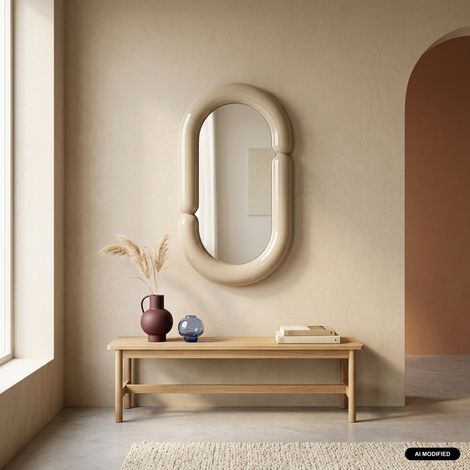 sweeek - Miroir ovale finition glossy 70cm écru - Adia (1/4)