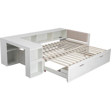 Letto allungabile 90x200 cm con scrivania e 2 cassetti MODENUIT (1/5)