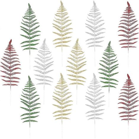 12pcs feuilles persanes à paillettes feuilles d'arbustes artificielles arrangements floraux de table de mariage doré+argenté+rouge+vert (1/5)