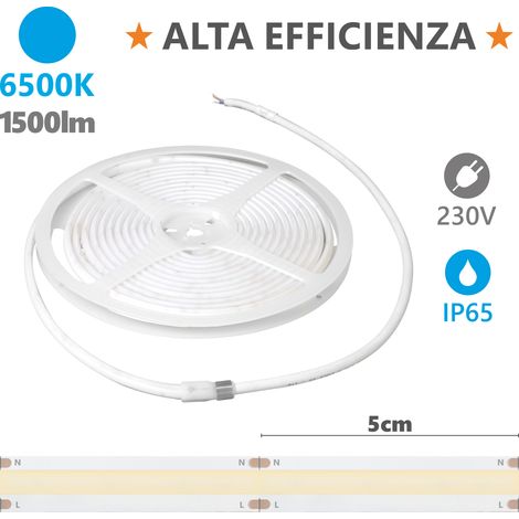 Bande Led Professionnelle Hem Ip65 5M 15W/M 1500Lm/M 6500K Lumière Froide 230V Classe F Éclairage Intérieur Extérieur Haute Performance (1/3)