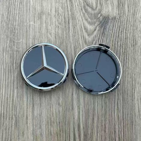 Satz mit 4 Radnabenkappen (75 mm) für Mercedes C, E, GLK, GLC, CLS, ML, ABR, dreieckige Felgennabenkappen im alten Stil, glänzend schwarz, 4 Stück (1/2)