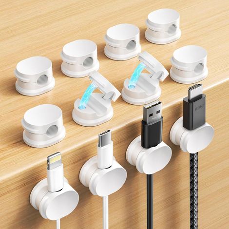 12 Pack Magnetique Clips Câble,Auto-adhésif Organisateur de Câble,Support Cable pour HDMI/USB/Câbles de Chargement/Maison/Bureau Cable Management-Blanc (1/5)