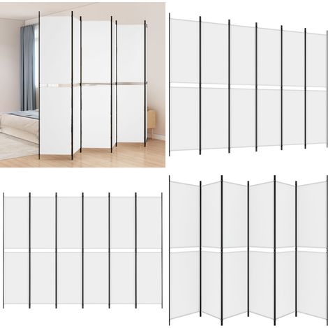 6-tlg. Paravent Weiß 300x220 cm Stoff - Raumteiler - Wand (1/5)