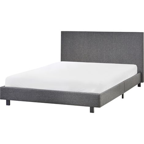 Cama doble tapizada 140 x 200 cm con somier y cabecero gris Albi (1/5)