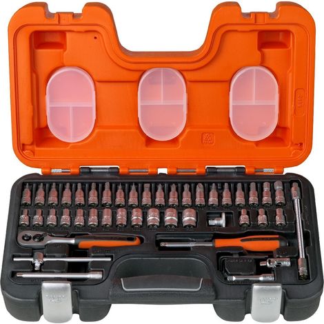 Bahco – Coffret cliquet et douilles 1/4" 46 pièces – Acier allié haute performance – Douilles Dynamic-Drive™ – Dégagement rapide 60 dents