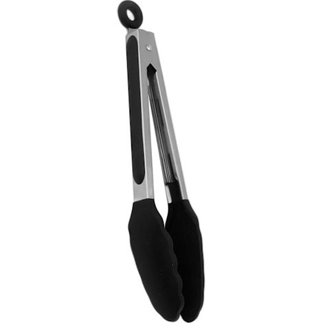 Pince de cuisine en silicone et acier inoxydable résistant à la chaleur, antidérapante, pour la cuisson et la pâtisserie, noire, 28 cm / 11 pouces (1/5)