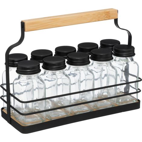 5Five Simply Smart – Présentoir à épices 15 pots en métal et verre – Finition noire élégante – Dimensions 21.5x9x16 cm – Couvercles hermétiques pour arômes préservés (1/4)
