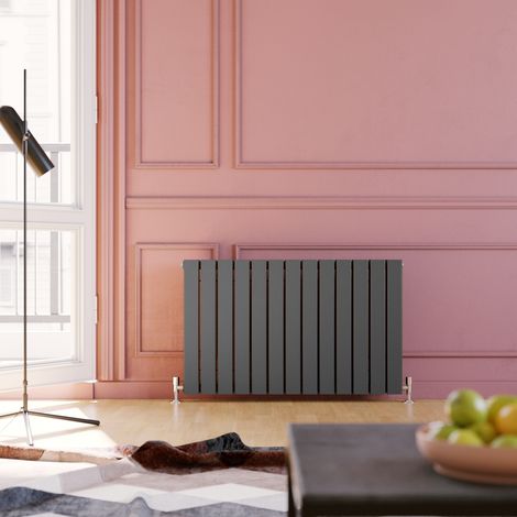 ELEGANT 600 x 988 mm Anthracite Designer Radiator Horizontal Column Double Flat Panel Radiator Heater + Chrome Thermostatic Radiator Valves (1/5)