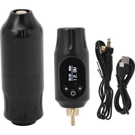 Kit batterie pour machine à tatouer rotative, écran OLED, interface RCA, stylet à cartouches, noir. (1/5)