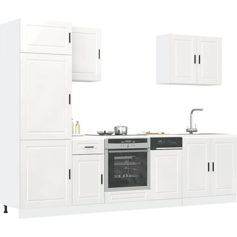 Conjunto de armarios de cocina "Porto" de 7 piezas en madera de ingeniería blanca brillante vidaXL (1/5)