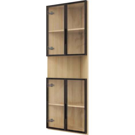 Vitrina esquinera de vidrio LED 62 x 32 x 160 cm efecto roble, MDF y vidrio templado (1/5)