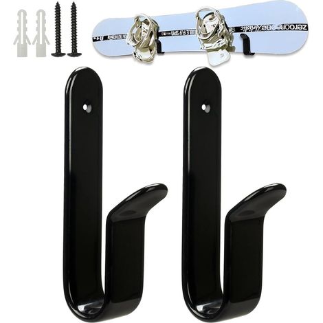 Support mural pour snowboard et skateboard - Rangement pour équipement sportif - Construction robuste en acier - 2 pièces - Noir (1/5)