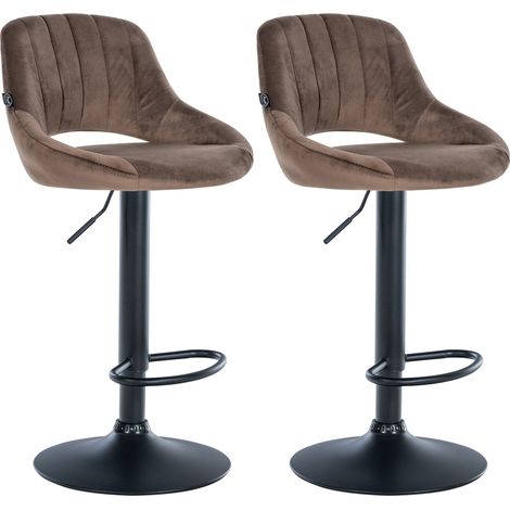 Set di 2 sgabelli da bar regolabili in velluto marrone con schienale traforato e base in metallo nero 100005583