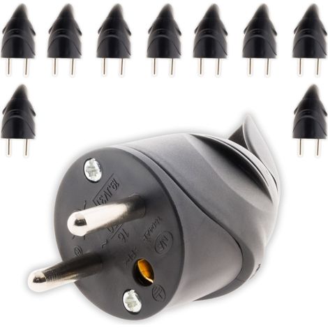 Lot de 10 fiches mâles coudées 2P+T 16A - noir - Zenitech