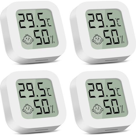 Thermomètre-hygromètre d'intérieur, mini thermomètre numérique 4 pièces, moniteur température chambre bébé, bureau, salon, blanc. (1/5)
