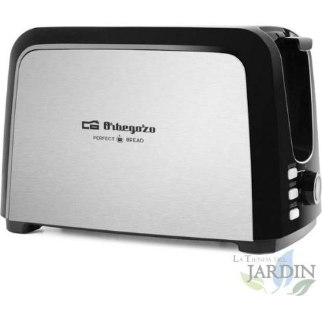 Toaster für 2 Scheiben Orbegozo-Brot.  Vorder- und Rückseite aus Edelstahl.  Leistung: 750W