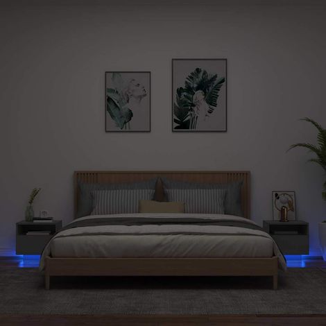 vidaXL Mesitas de noche con luces LED 2 unidades negro 40x39x37 cm (1/5)