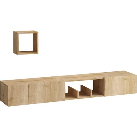 Meuble TV suspendu 3 portes en bois L180cm - Bois clair - Heavy (1/5)