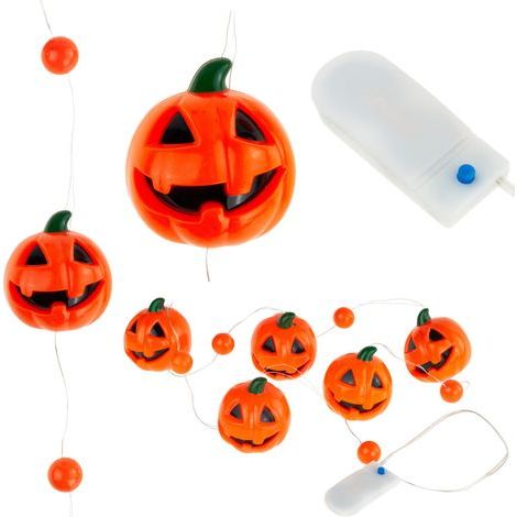 Guirlande de citrouilles d'Halloween, orange, guirlande lumineuse LED, citrouilles, 5 pièces, longueur 110 cm (1/5)