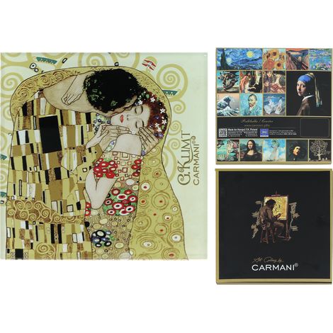 Carmani, posavasos de cristal de aprox. 11,5 x 11,5 cm - Gustav Klimt/El beso, fondo color crema (1/5)