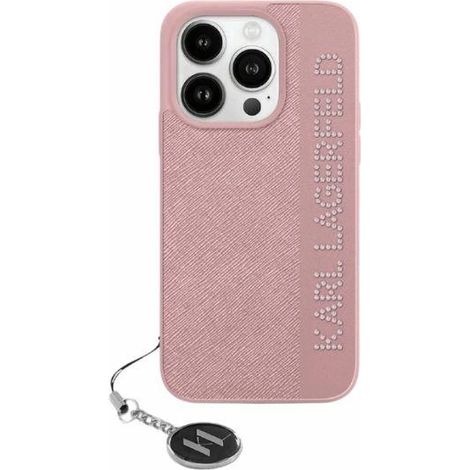 Coque rigide rose Karl Lagerfeld KLHCP15XPSAKDGCP pour iPhone 15 Pro Max 6,7 pouces, strass Saffiano et breloque (1/5)