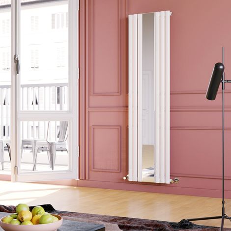 ELEGANT 1800 x 500 mm White Modern Tall Bar Radiator Single Oval Panel Designer Bathroom Radiator + Angled Radiator Valves Valves (1/5)