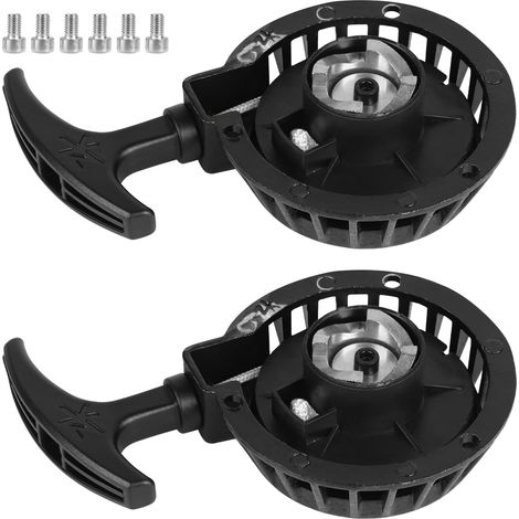 2 x Pocketbike Pull Starter Black, Aluminium Alloy Tuning Motorcycle, Mini Quad Pull Start Spare Parts, Recoil Starter for 2 Stroke 47CC 49CC Ignition ATV Dirtbike Child Bike (1/5)