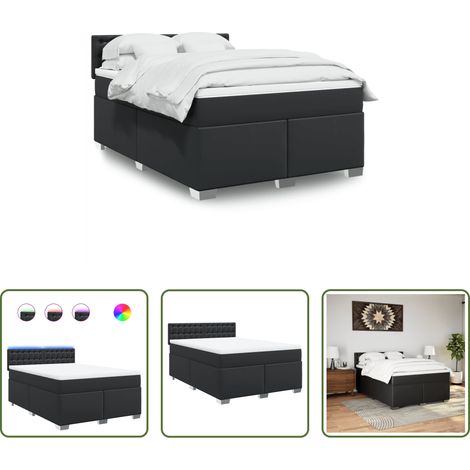 Matelas à ressorts ensachés - Sommier à lattes de lit avec matelas Noir 140x200 cm Similicuir (1/5)
