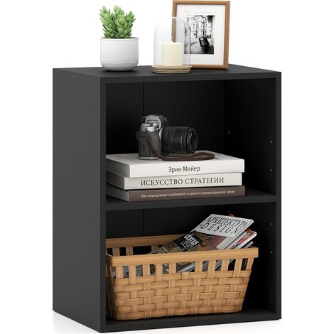 COSTWAY Mobile Angolare Porta Libri Cubi Da Parete Libreria 2 Cubi Ripiani Scaffale Livelli Piani Scomparti Legno Bianca Nera Industriale Aperta Bassa Divisor (1/5)