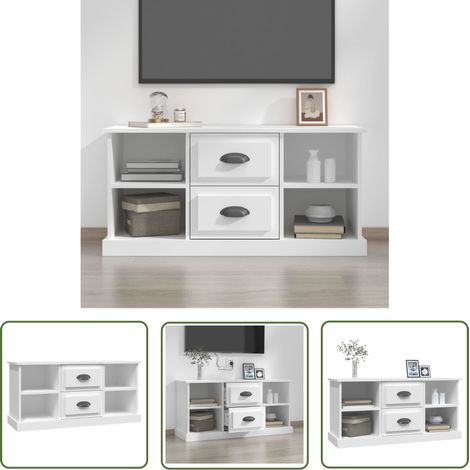 The Living Store Meuble TV blanc 99,5x35,5x48 cm bois d'ingénierie - Meubles Tv - Meuble Tv - Support Tv - Unité Tv - Meuble Salle Séjour (1/5)