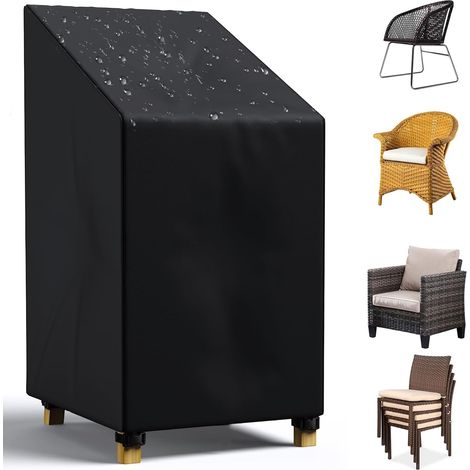 Housse de Chaise de Jardin, Housse de Protection pour Chaises de Jardin Empilables avec Corde et Boucle, Étanche, Résistance au Vent, Anti-UV- Noir (75 75 120cm) (1/5)