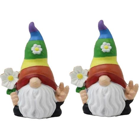Ornements de gnomes de jardin magiques multicolores, ornements en résine de fleurs -- (1/5)