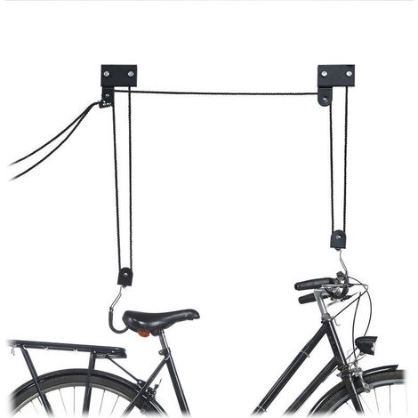 Deckenmontierter Fahrradträger, 57 kg Tragkraft, Haken, Bremsseil, Kabelzug, Kajak, Fahrradlift, schwarz (1/5)