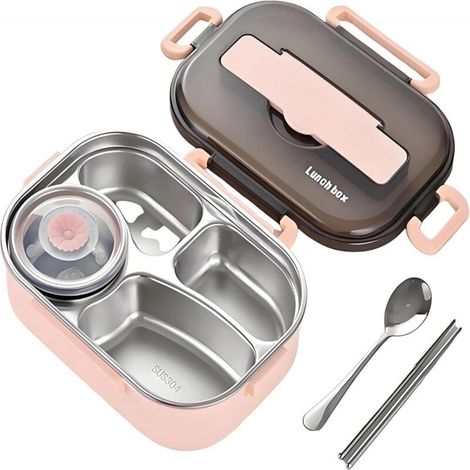 Boîte à Lunch Double Couche en Acier Inoxydable 304 - JINFGERNE - Étanche, Compartimentée, Idéale pour Étudiants et Employés
