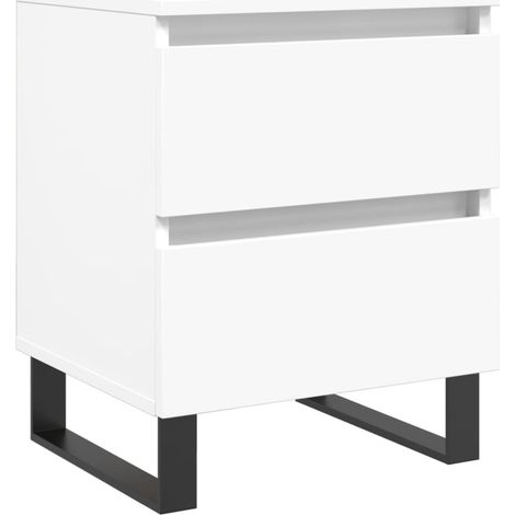 Mesita de noche con dos cajones 40 x 35 x 50 cm madera de ingeniería blanca y hierro DEC033372