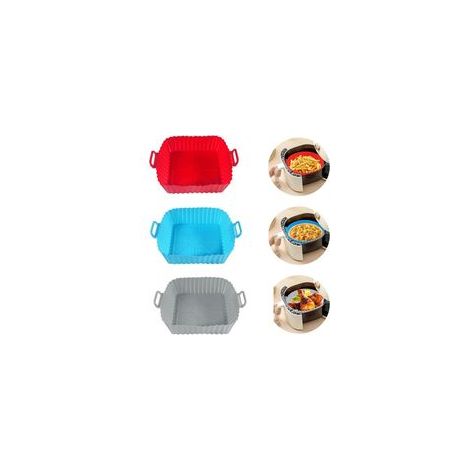 Paquet de 3 Moule Silicone Air Fryer, les Moule Air Fryer pour Friteuse à Air de 8 Pouces Sont Réutilisables,Rouge + Bleu + Gris (1/5)