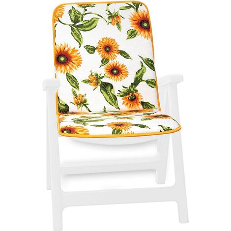 Cuscino Sedia Poltrona Morbido Girasoli Coprisedia Giardino Interno Esterno 100% Made In Italy - Bianco