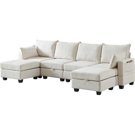 CAIziCanapé modulaire en chenille, canapé d'angle en U pour salon avec ottomane de rangement, canapé d'angle 6 places avec méridienne (1/5)