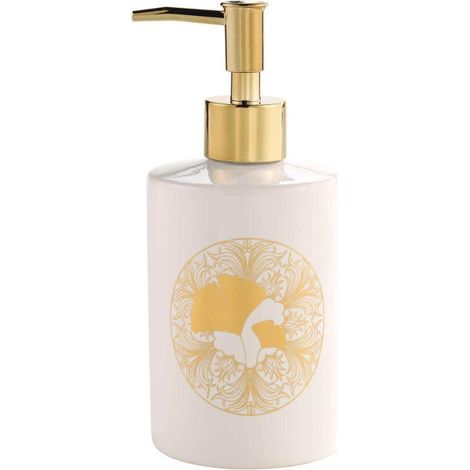 Distributeur de Savon "Ginkoblue" 17cm Blanc & Or