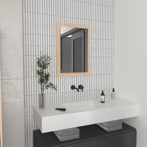 Specchio da bagno Vanguard rettangolare in Rovere, dimensioni 70 cm di lunghezza, 3,9 cm di profondità e 19,7 cm di altezza (1/4)