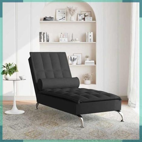 379445 Chaise longue de massage avec traversin noir tissu (1/5)