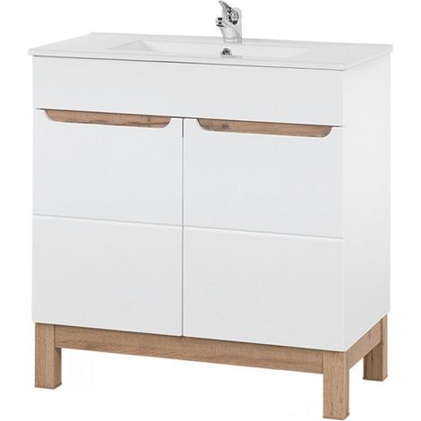 Badezimmer-Set ERMANO: Waschtischunterschrank 80cm + rechteckiges Einbauwaschbecken + Siphon
