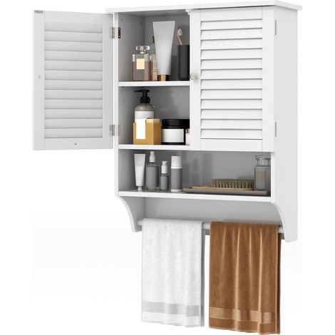Wall-mounted Bathroom Cabinet Double Door Storage Medicine Cabinet W/ Towel Bar (1/5)